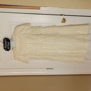 Sweet Talk Lace Tiered Dress Large Short Sleeve Ivory